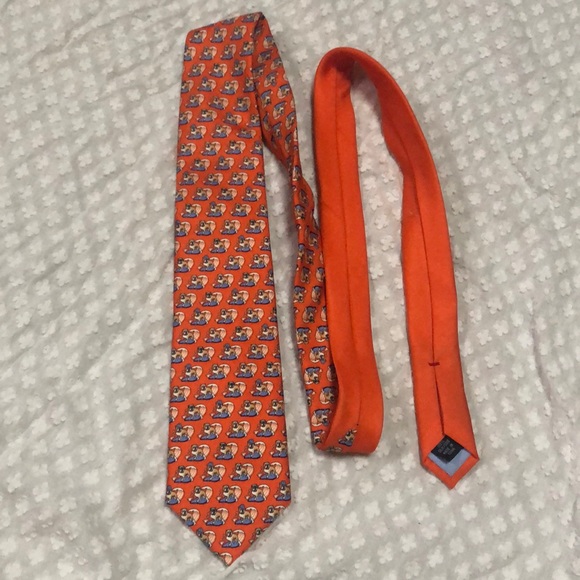 Tommy Hilfiger Orange Silk Tie Surfing Bulldogs - Picture 3 of 12